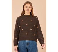 Yumi Women's Sequin Heart Relaxed Jumper in Brown | Size: Medium/Large
