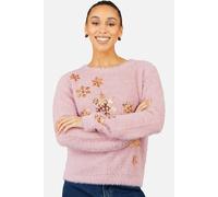 Yumi Women's Sequin Snowflake Fluffy Jumper in Baby Pink | Size: Medium