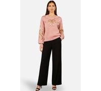 Yumi Women's Sequinned Bow Neckline Jumper in Dusty Pink | Size: Large