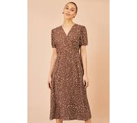 Yumi Women's Spot Midi Dress With Split Hemline in Brown | Size: 12