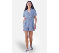Yumi Women's Stripe Retro Playsuit in Mid Blue | Size: 16
