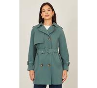Yumi Women's Teal Belted Trench Coat With Check Lining | Size: 14 Yumi Teal 14