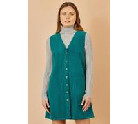 Yumi Women's Teal Cord Button Through Pinafore Dress With Pockets | Size: 10