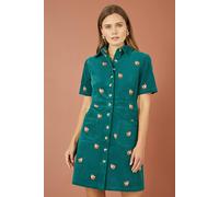 Yumi Teal Cord Shirt Dress With All Over Fox Embroidery Teal 16