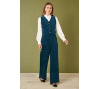 Yumi Women's Teal Cord Trousers With Patch Pockets | Size: 14 Yumi Teal 14