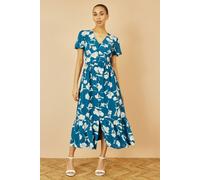 Yumi Women's Teal Floral Button Down Floral Midi Dress | Size: 16 Yumi Teal 16