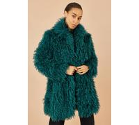 Yumi Women's Teal Luxe Long Hair Fur Coat | Size: 8 Yumi Teal 8
