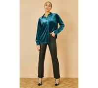 Yumi Women's Teal Velvet Relaxed Fit Shirt | Size: 10
