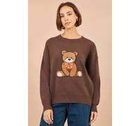 Yumi Women's Teddy Bear Relaxed Jumper in Brown | Size: Medium/Large Yumi Brown M/L
