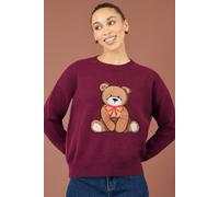 Yumi Women's Teddy Bear Relaxed Jumper in Burgundy | Size: S/M Yumi Burgundy S/M