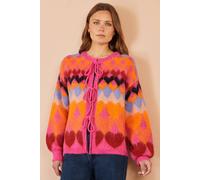Yumi Women's Tie Front Heart Intarsia Cardigan Sweater in Pink | Size: Small
