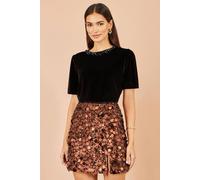 Yumi Women's Velvet Embellished Neck Top in Black | Size: 8 Yumi Black 8