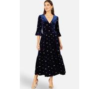 Yumi Women's Velvet Embroidered Midi Dress in Dark Navy | Size: 8