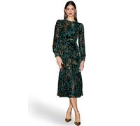 Yumi Women's Velvet Floral Midi Dress With Frill in Bottle Green | Size: 10