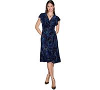 Yumi Women's Velvet Floral Wrap Midi Dress in Dark Navy | Size: 14