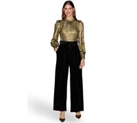 Yumi Women's Velvet Jumpsuit With Keyhole in Metallic Gold | Size: 8