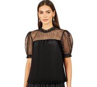 Yumi Women's Velvet Mesh Embellished Top in True Black | Size: 12