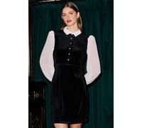 Yumi Women's Velvet Mini Dress With Contrast Sleeves in Black | Size: 8