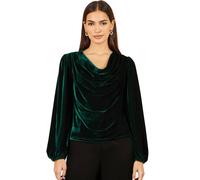 Yumi Women's Velvet Ruched Cowl Neck Top in Bottle Green | Size: 16