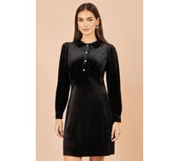 Yumi Women's Velvet Shift Dress With Diamante Buttons in Black | Size: 8