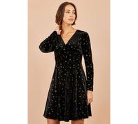 Yumi Women's Velvet Skater Dress With Foil Star Print in Black | Size: 16