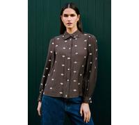 Yumi Women's Viscose Daisy Embroidered Shirt in Brown | Size: Small