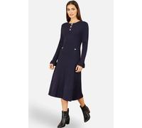Yumi Women's Viscose Knitted Midi Dress With Buttons in Dark Navy | Size: Large