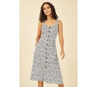 Yumi White Animal Print Button Up Sundress (UK, Numeric, 14, Regular, Regular, White)