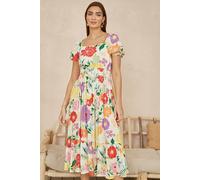 Yumi Women's White Big Floral Midi Dress | Size: 12 Yumi Multicolor 12