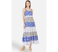 Yumi Women's White & Blue Rayon Patchwork Print Tiered Maxi Dress in Cobalt | Size: 10