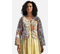 Yumi Women's White Boho Print Cotton Reversible Quilted Jacket in Warm White | Size: 12 Yumi Warm White 12