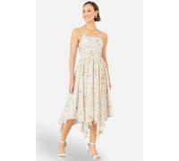 Yumi Women's White Botanical Embroidery Fabric Handkerchief Hem Dress in Soft White | Size: 12