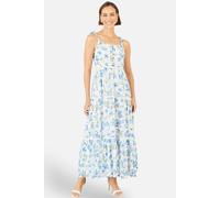 Yumi Women's White Butterfly Print Lace Trim Maxi Dress in Cool White | Size: 12 Yumi Cool White 12