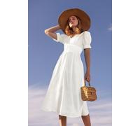Yumi White Cotton Broderie Anglaise Midi Button Up Dress (UK, Numeric, 10, Regular, Regular, White)