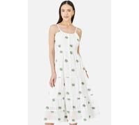 Yumi Women's White Cotton Embroidered Broderie Anglaise Midi Sun Dress | Size: 16