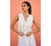 Yumi Women's White Crochet Lace Tie Waistcoat in Ivory | Size: 12 Yumi Ivory 12