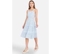 Yumi Women's White Ditsy Floral Cotton Midi Sun Dress With Lace Trims in Cool White | Size: 16