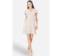 Yumi Women's White Ditsy Print Frill Wrap Dress in Warm White | Size: 16 Yumi Warm White 16