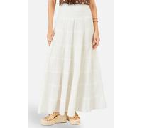Yumi White Double Cotton Tiered Boho Maxi Skirt (UK, Alpha, M, Regular, Regular, White)