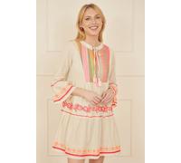 Yumi Women's White Embroidered Cotton Tunic in Beige | Size: 16 Yumi Beige 16