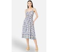 Yumi Women's White Floral Border Print Viscose Midi Sun Dress | Size: 8