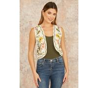 Yumi Women's White Floral Embroidered Cotton Waist Coat | Size: Medium