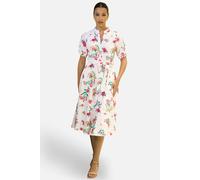 Yumi Women's White Floral Print Cotton Broderie Anglaise Midi Shirt Dress | Size: 14