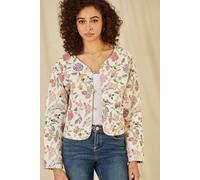Yumi Women's White Floral Print Reversible Cotton Cropped Quilted Jacket | Size: 16
