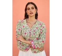 Yumi Women's White Floral Reversible Cotton Quilted Jacket | Size: 8 Yumi White 8