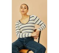 Yumi Women's White Metallic Stripe Knitted Ribbed Top in Ivory | Size: Medium Yumi Ivory M