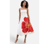 Yumi Women's White Oversize Poppy Placement Midi Sun Dress | Size: 10