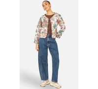 Yumi Women's White Peacock Print Reversible Cotton Quilted Jacket in Off-White | Size: 8 Yumi Off-White 8