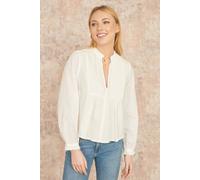 Yumi Women's White Pleated Cotton Bib Shirt | Size: 16