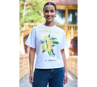 Yumi Women's White Retro Relaxed Lemon Print Cotton T-Shirt | Size: Medium Yumi White M
